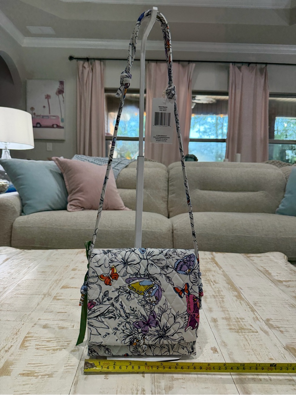 Vera Bradley Baird Hipster Crossbody Bag in Wing + Bloom Quilted Cotton Retired